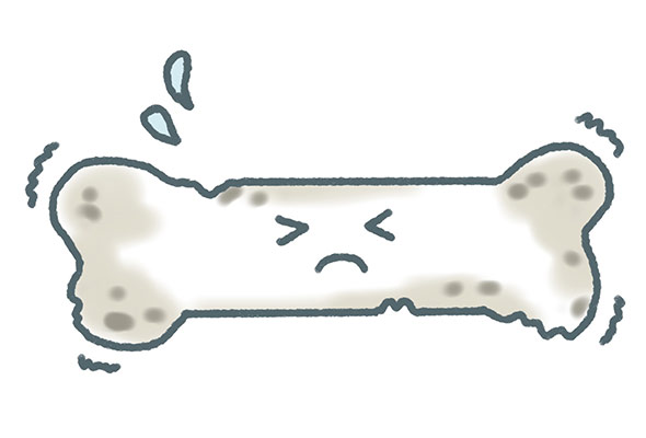 骨がスカスカになって、悲しい顔をしている骨のイラスト